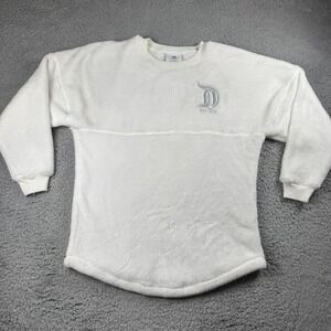 Authentic Disney Parks‎ Small White Pullover Sweater Disneyland Fleece *Flaws*